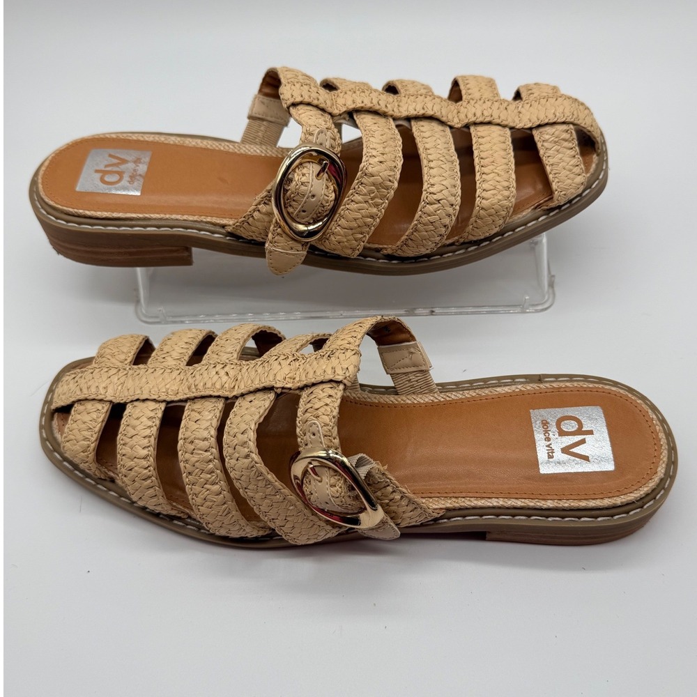 Dolce Vita Fyona Sandals 9.5 Raffia Woven Fisherman Buckle Mule Slides